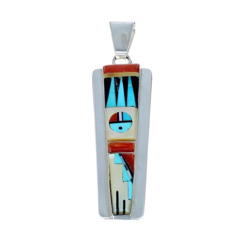 Native American Zuni Multicolor Inlay Sterling Silver Sun Pendant NX11714